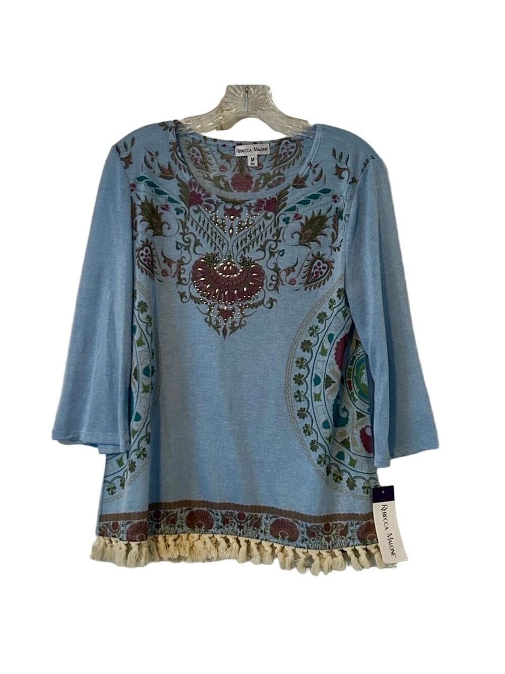 NWT Rebecca Malone Baby Blue Floral Paisley Boho Blouse Medium